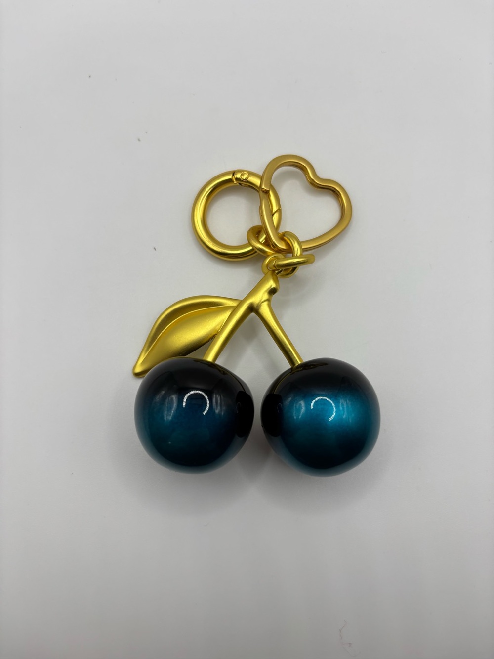 Blue Cherry Bag Charm Keychain Gold Heart Clasp NWOT - Picture 2 of 4